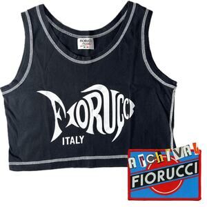 Vintage Fiorucci Fish Bone Black Graphic Tank Top - Size XS/S